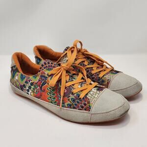 Desigual Women Canvas Suede Multi Color Cream Sneakers Size 41 US 10 Lace Up
